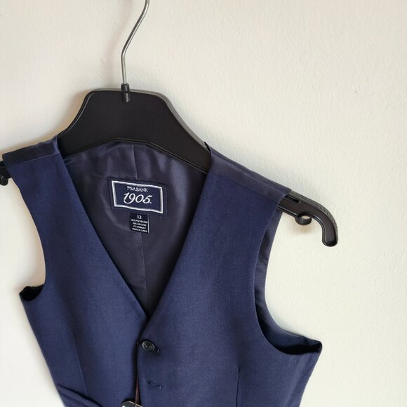 Size 12 Boys Vest Navy Blue Wedding Ringbearer Jos A Bank Kids Polyester Nwt New - Picture 14 of 17